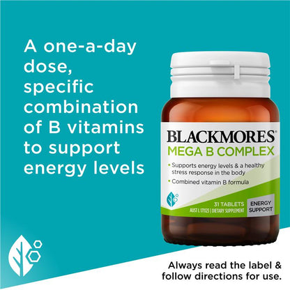 Blackmores Mega B Complex, High Potency B Vitamins, 31 Tablets