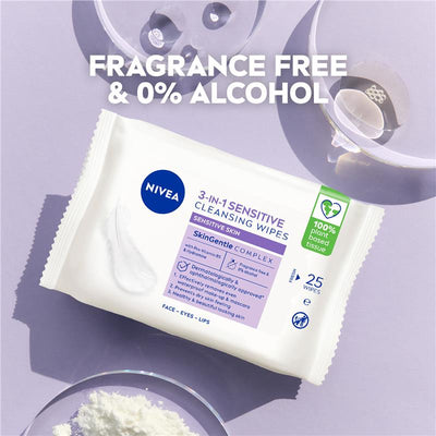 NIVEA 3in1 Sensitive Cleansing Wipes 25 Pack - Gentle Makeup Removal