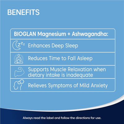 Bioglan Magnesium Glycinate & Ashwagandha Sleep Support 60 Tablets