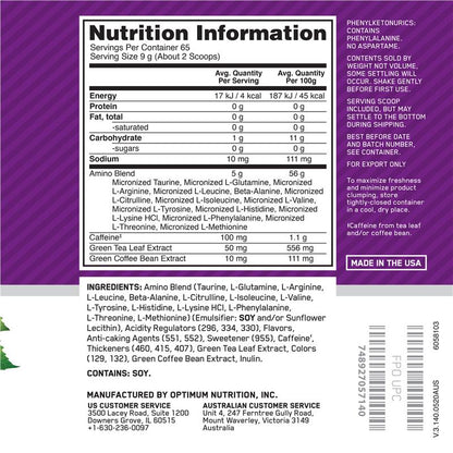 Optimum Nutrition Amino Energy Concord Grape 65 Serve 585g - Boost Energy & Muscle Recovery - Auzzi Store