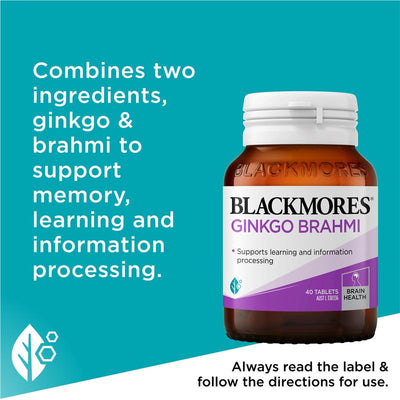 Blackmores Ginkgo Brahmi 40 Tablets - Enhance Memory & Learning Naturally