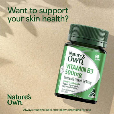 Nature's Own Vitamin B3 500mg - 60 Tablets for Energy & Skin Health