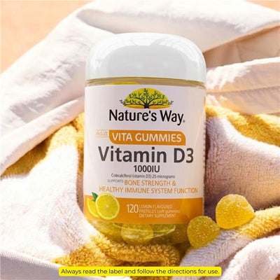 Nature's Way Adult Vitamin D3 Gummies 120ct – 1000IU, Lemon Flavor