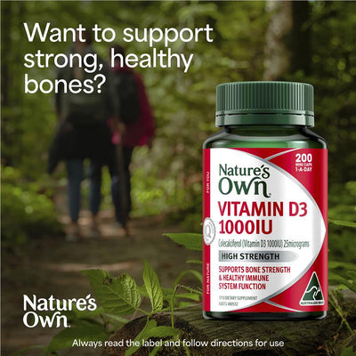 Nature's Own Vitamin D3 1000IU - Bone Health Support, 200 Capsules
