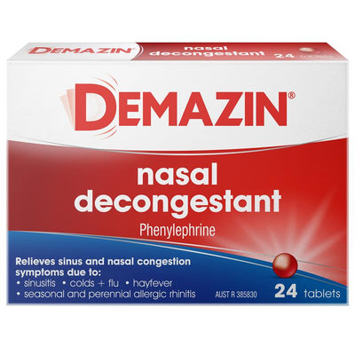 Demazin Nasal Decongestant 24 Tablets - Relieves Sinus & Nasal Congestion