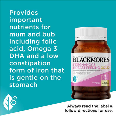 Blackmores Pregnancy & Breastfeeding Gold Capsules - 180, DHA & 20 Nutrients