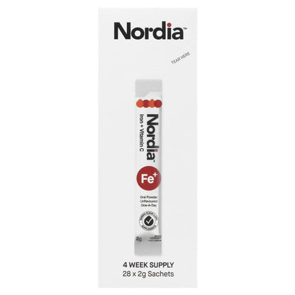 Nordia Iron + Vitamin C Powder - 28 Sachets, Sugar-Free, Supports Blood Health