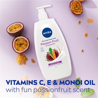 NIVEA Passion Fruit & Monoi Oil Shower Gel 1L – Moisturizing, pH Balanced