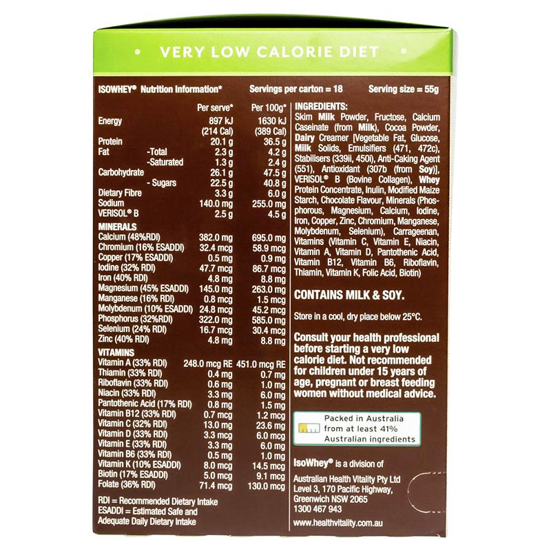 IsoWhey Optimum VLCD Shake + Collagen Chocolate Fudge 18 x 55g - Effective Weight Loss Solution