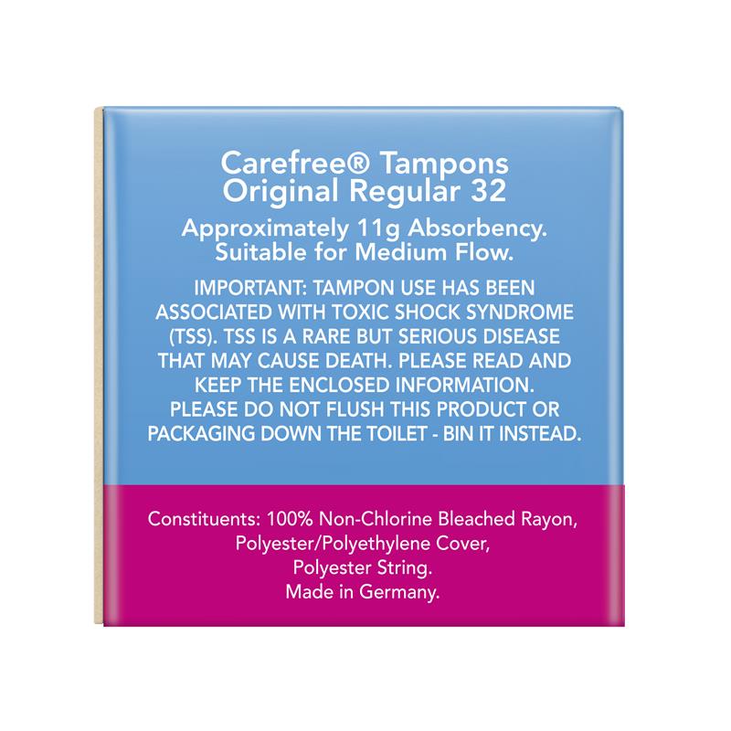 Carefree Original Regular Tampons - 32 Pack for Medium Flow
