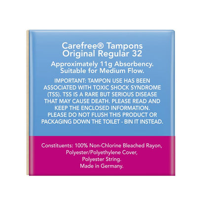 Carefree Original Regular Tampons - 32 Pack for Medium Flow