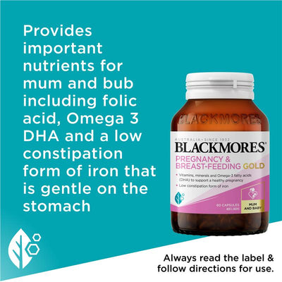 Blackmores Gold Pregnancy & Breastfeeding Multivitamin with DHA, 60 Capsules