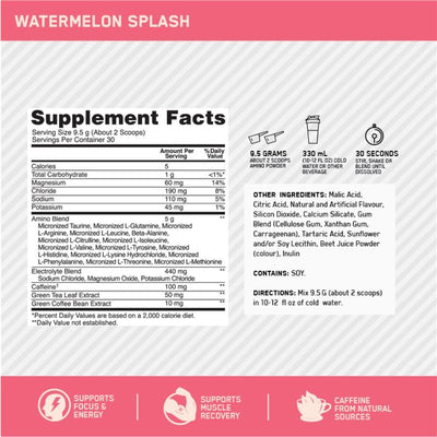 Optimum Nutrition Amino Energy + Electrolytes Watermelon - 30 Serves (285g)