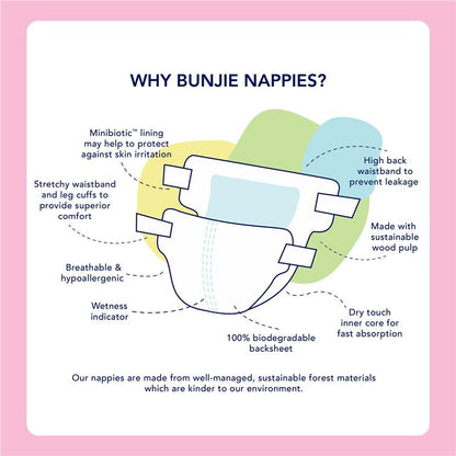 Bunjie Probiotic Eco Nappies Size 2, 4-7 kg, 48 Pack - Gentle on Skin