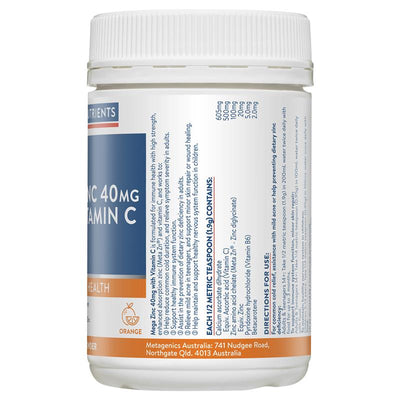 Ethical Nutrients Mega Zinc 40mg & Vitamin C Orange Powder - 190g