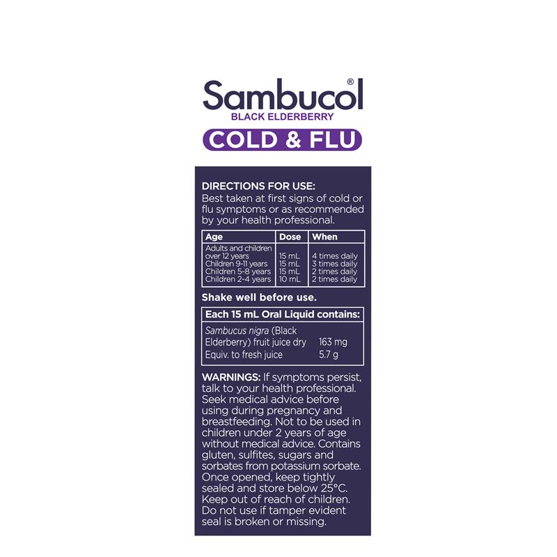 Sambucol Black Elderberry Cold & Flu Syrup 120ml - Natural Relief for Cold & Flu Symptoms-Auzzi Store