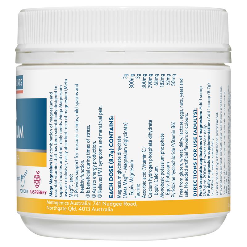 Ethical Nutrients Mega Magnesium 200g Powder - Raspberry Flavor-Auzzi Store