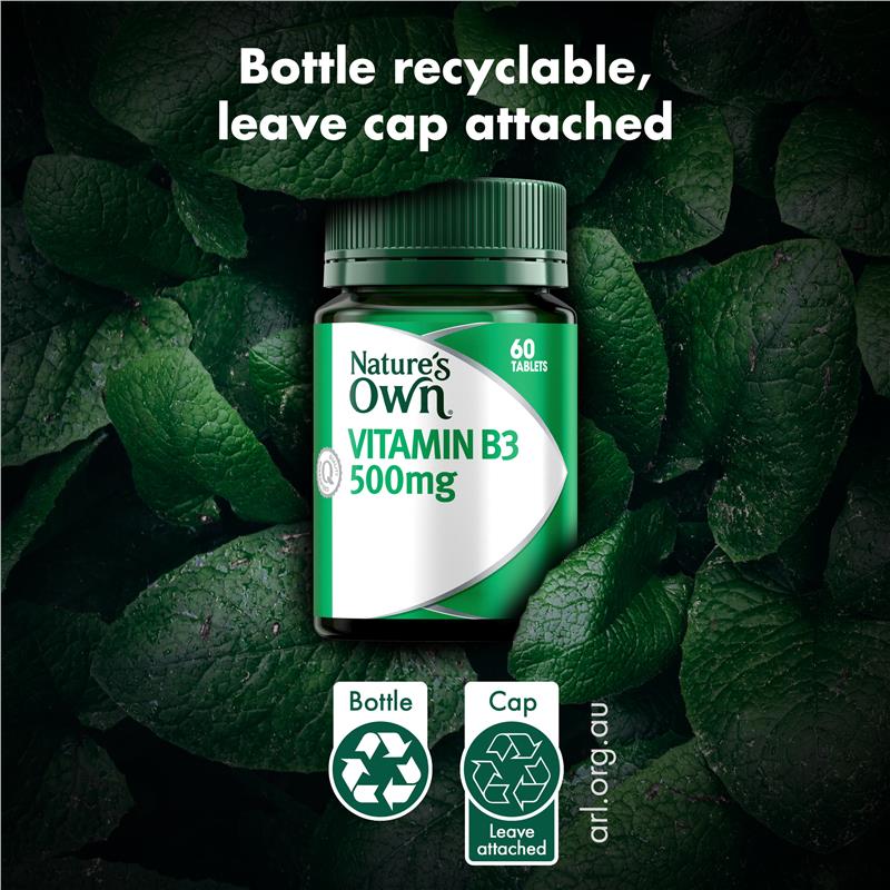 Nature's Own Vitamin B3 500mg - 60 Tablets for Energy & Skin Health