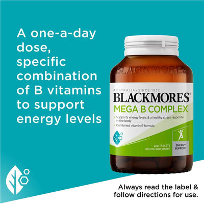 Blackmores Mega B Complex 200 Tablets – High Potency B Vitamins for Energy Support