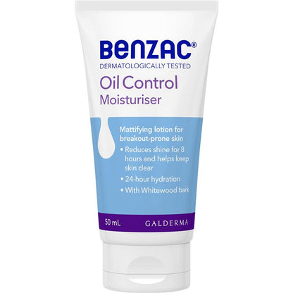 Benzac Oil Control Moisturiser 50ml - Shine Control for Breakout-Prone Skin