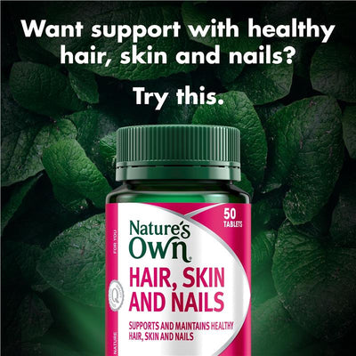Nature's Own Hair Skin & Nails Tablets 50ct - Biotin, Vit C & B3, Collagen Support