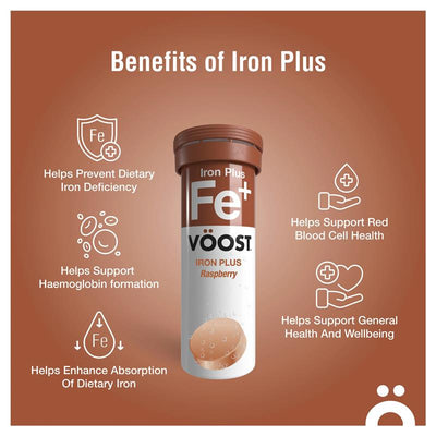 Voost Iron Plus Effervescent Iron Supplement Tablets, Raspberry, 10 Pack