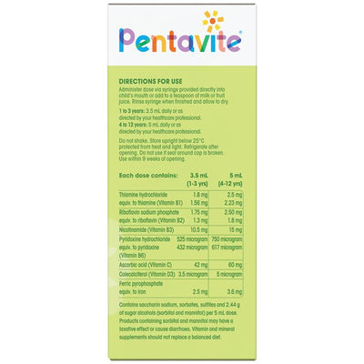 Pentavite Multivitamin + Iron Kids Liquid Lemon Lime 200ml - Essential Nutrients for Growing Kids