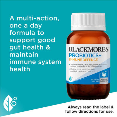 Blackmores Probiotics+ Immune Defence 30 Caps, 20B CFU, Vit C & Zinc