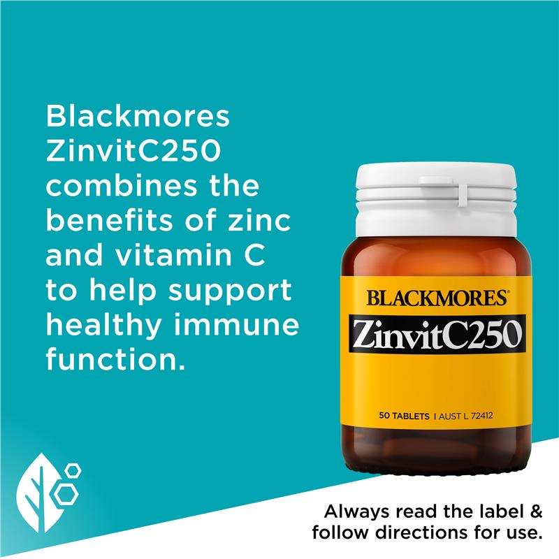 Blackmores Zinvit C 250mg Vitamin C & Zinc Supplement - 50 Tablets
