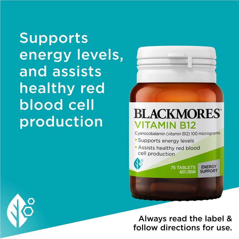 Blackmores Vitamin B12 100mcg Tablets - 75 Count for Energy Support