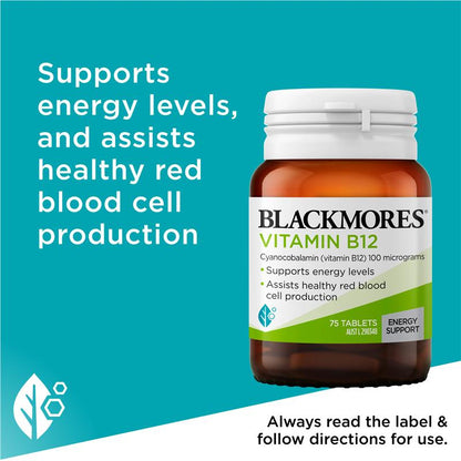Blackmores Vitamin B12 100mcg Tablets - 75 Count for Energy Support