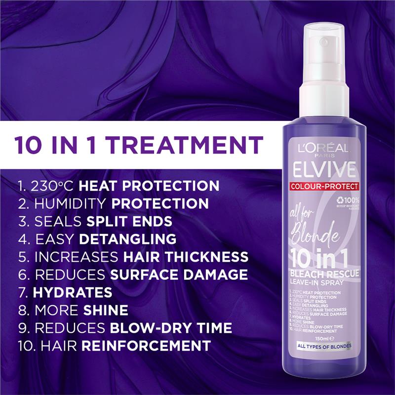 L'Oreal Paris Elvive Purple 10 in 1 Leave In Spray 150ml - Multi-Action Hair Care