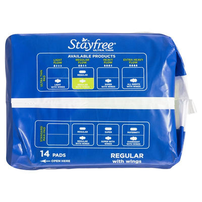Stayfree Ultra Thin Regular Sanitary Pads with Wings, 14-Pack