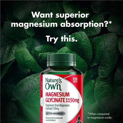 Nature's Own Magnesium Glycinate 120ct – Muscle Support, Easy Swallow