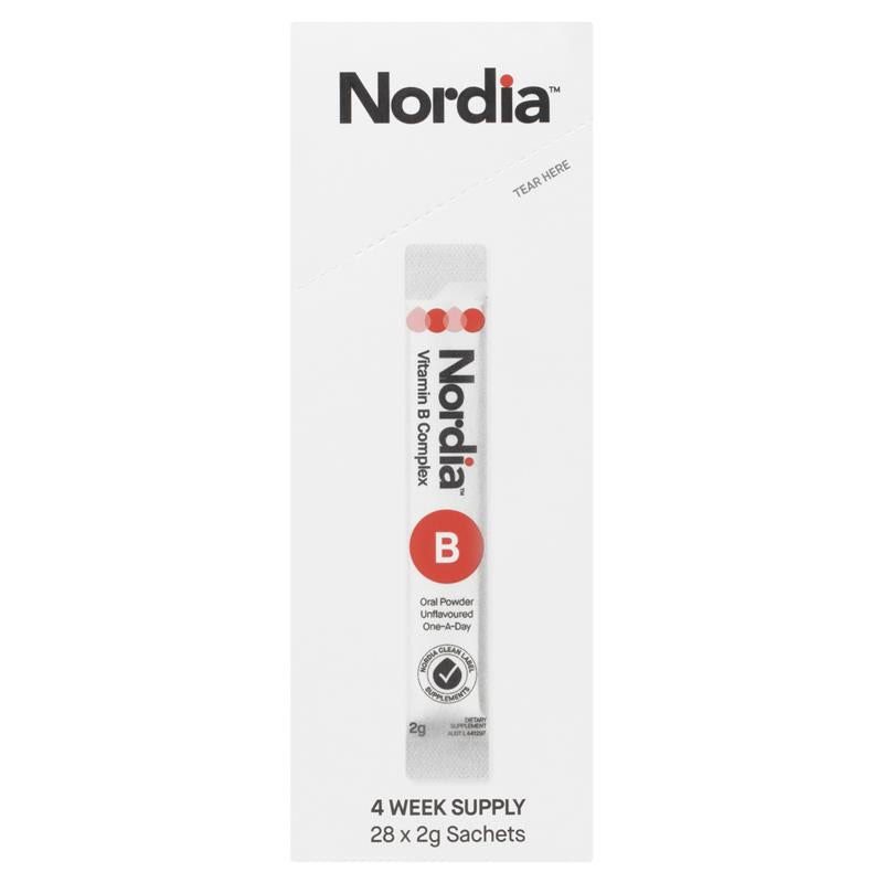Nordia Vitamin B Complex Unflavoured Powder - 28 Sachets for Energy Support