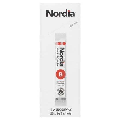 Nordia Vitamin B Complex Unflavoured Powder - 28 Sachets for Energy Support