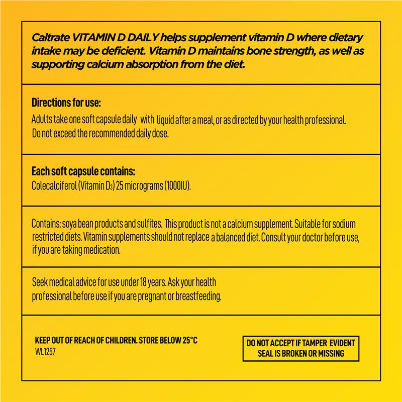 Caltrate Vitamin D3 1000 IU Soft Capsules, 60 Count, Supports Bone Health