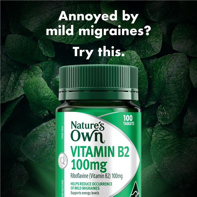 Nature's Own Vitamin B2 100mg Tablets, 100 Count – Migraine Relief