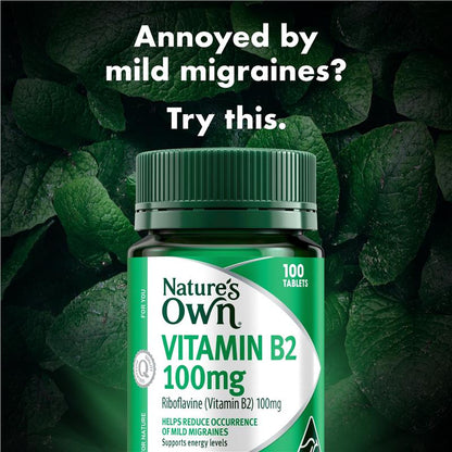 Nature's Own Vitamin B2 100mg Tablets, 100 Count – Migraine Relief