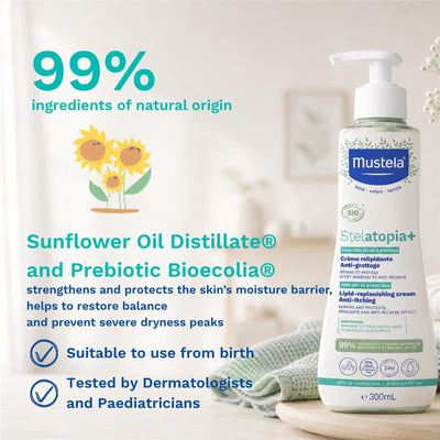 Mustela Stelatopia+ Lipid Replenishing Cream 300ml - Family-Friendly Moisturizer