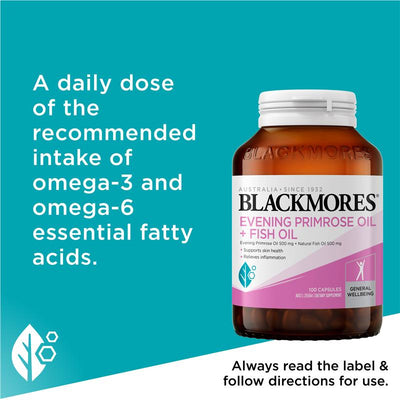 Blackmores Evening Primrose & Fish Oil 100 Capsules – Omega-3/6, Halal