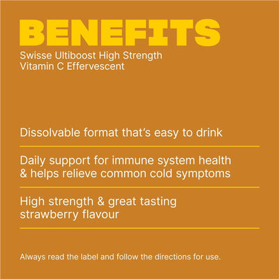 Swisse High Strength Vitamin C Effervescent Tablets 60, 1000mg, Strawberry, Vegan