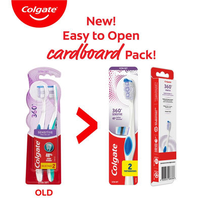 Colgate 360 Sensitive Pro-Relief Toothbrush - Extra Soft, 2 Pack
