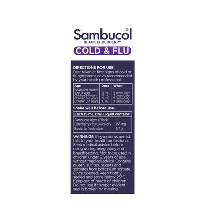 Sambucol Black Elderberry Cold & Flu Syrup 120ml - Natural Relief for Cold & Flu Symptoms