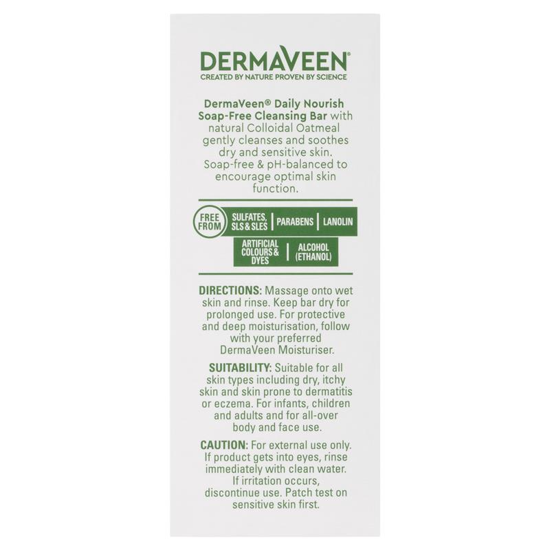 DermaVeen Colloidal Oatmeal Soap-Free Bar 115g for Sensitive Skin