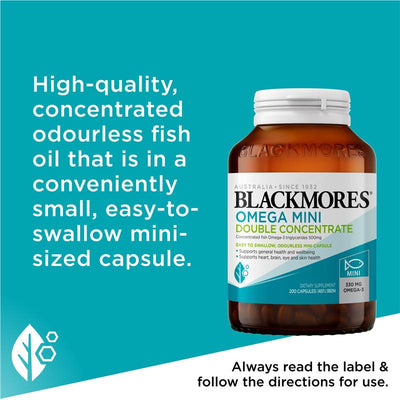 Blackmores Omega Mini Double Concentrate Wild-Caught Fish Oil 200 Capsules