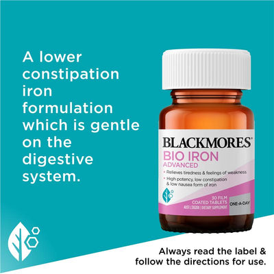 Blackmores Bio Iron Advanced High Potency Iron Supplement with Vitamins - 30 Tablets