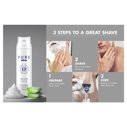 Gillette Pure Shave Foam 245g – Aloe Infused, Paraben & Dye-Free for Sensitive Skin