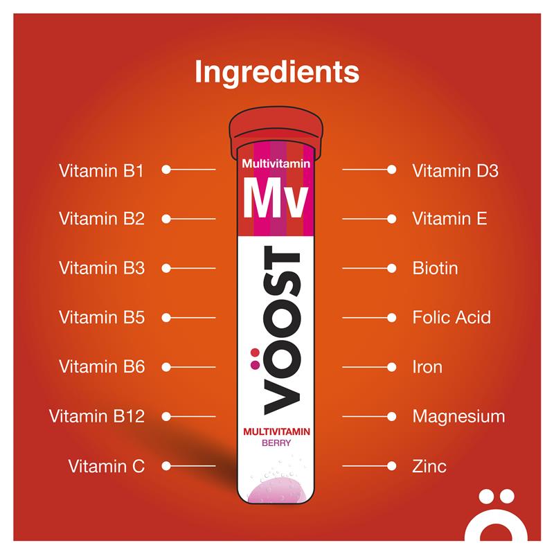 Voost Berry Effervescent Multivitamin Tablets with 14 Vitamins – 20 Pack