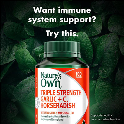Nature's Own Triple Strength Garlic, Vitamin C & Horseradish – Immune Support, 100 Tablets